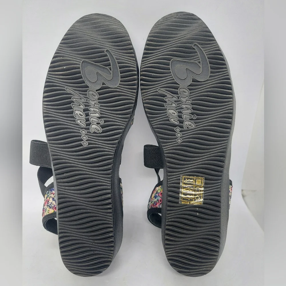 Bernie Mev Hallie Black Multicolor Wedge Open Toe Sandals Womens Size 38 US 7
